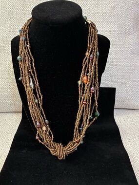 Multi-Strand EUC  Brown Beaded Necklace with Multicolor Accent Beads
